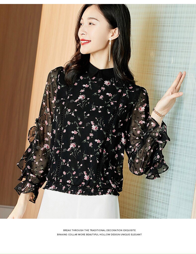 Áo Hoa Cổ Bẻ Tay Phòng - SM57
